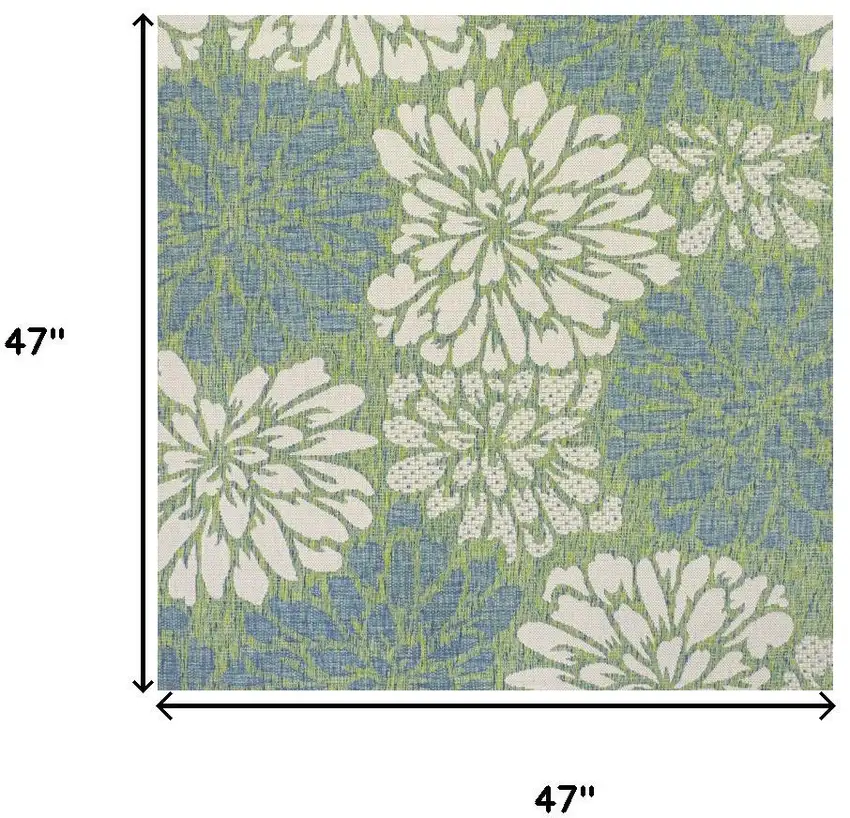 4' Cream And Green Square Floral Indoor Outdoor Area Rug Photo 9