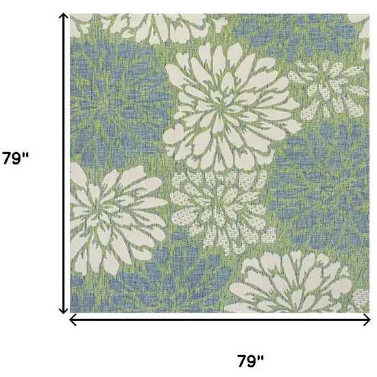 6' Cream And Green Square Floral Indoor Outdoor Area Rug Photo 9