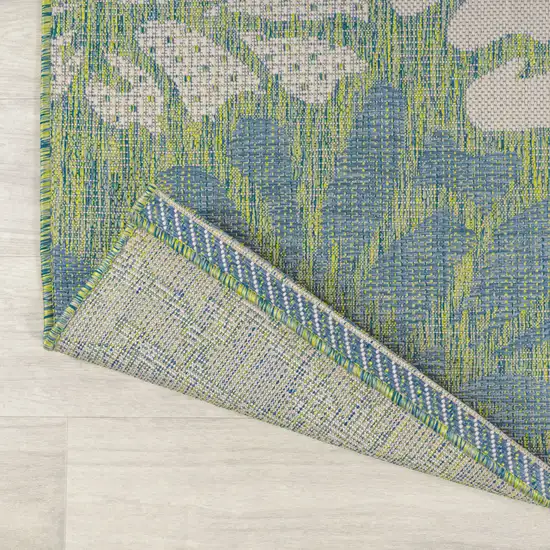 8' Cream And Green Square Floral Indoor Outdoor Area Rug Photo 5