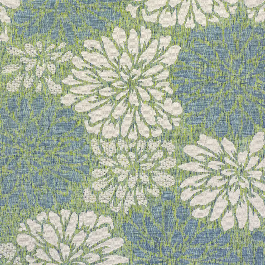 8' Cream And Green Square Floral Indoor Outdoor Area Rug Photo 3