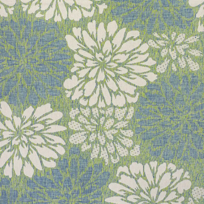 8' Cream And Green Square Floral Indoor Outdoor Area Rug Photo 1