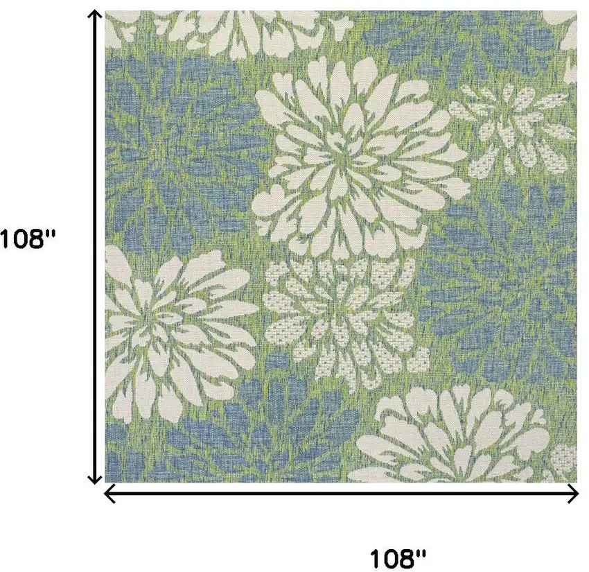 9' Cream And Green Square Floral Indoor Outdoor Area Rug Photo 9