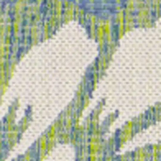 9' Cream And Green Square Floral Indoor Outdoor Area Rug Photo 3