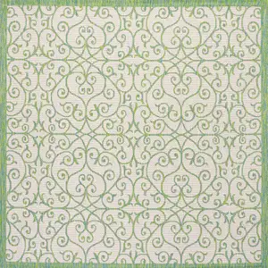 Photo of 5' Cream And Green Square Geometric Indoor Outdoor Area Rug