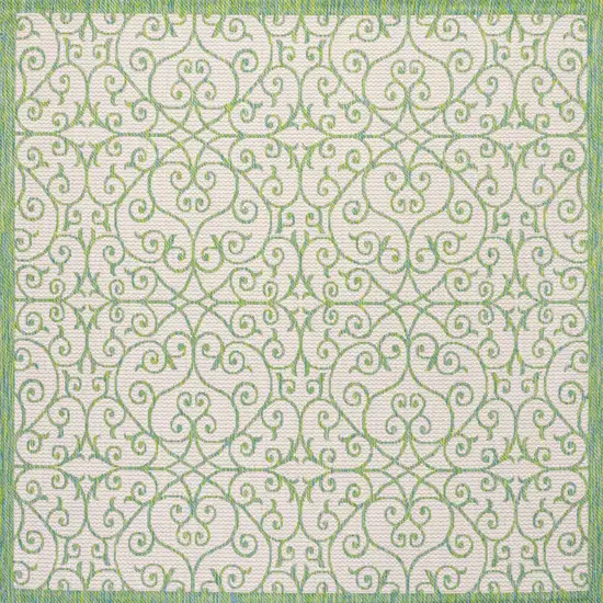 5' Cream And Green Square Geometric Indoor Outdoor Area Rug Photo 1