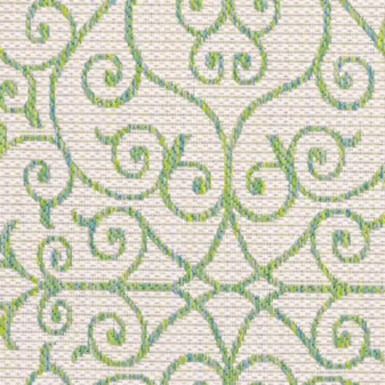 5' Cream And Green Square Geometric Indoor Outdoor Area Rug Photo 2