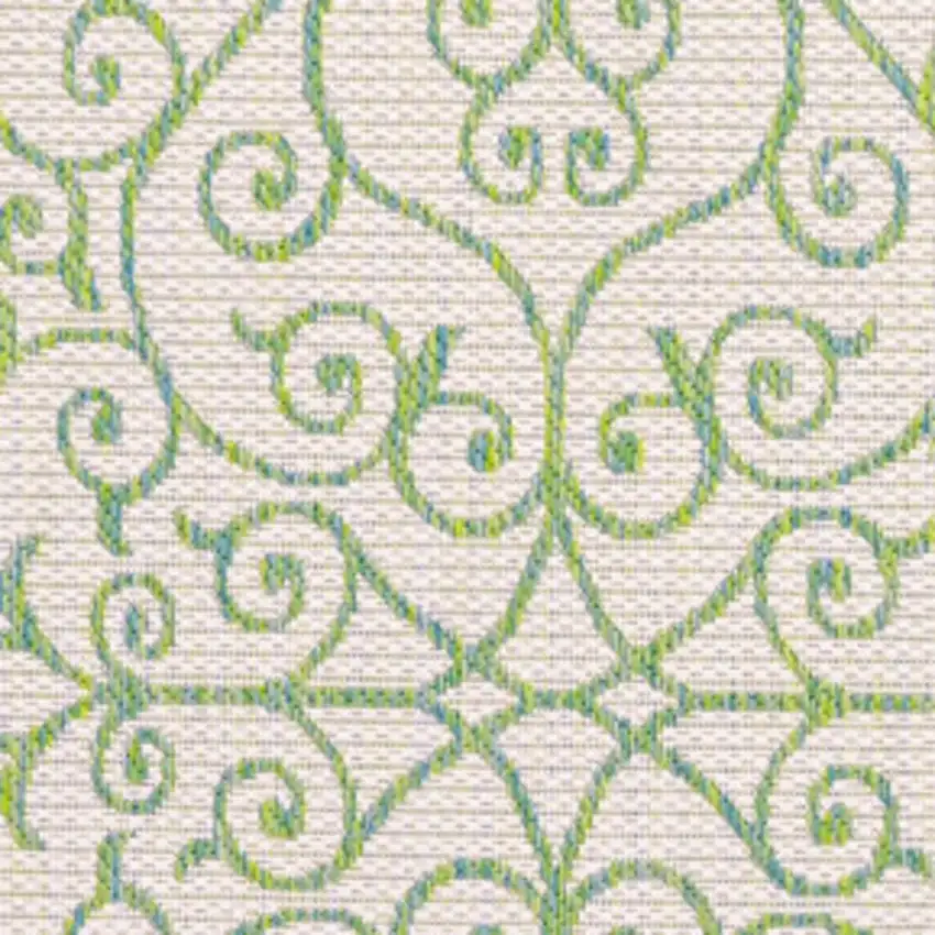 5' Cream And Green Square Geometric Indoor Outdoor Area Rug Photo 2