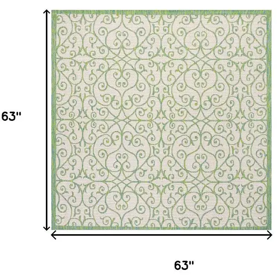5' Cream And Green Square Geometric Indoor Outdoor Area Rug Photo 9