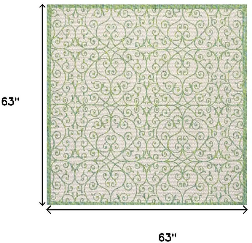 5' Cream And Green Square Geometric Indoor Outdoor Area Rug Photo 9