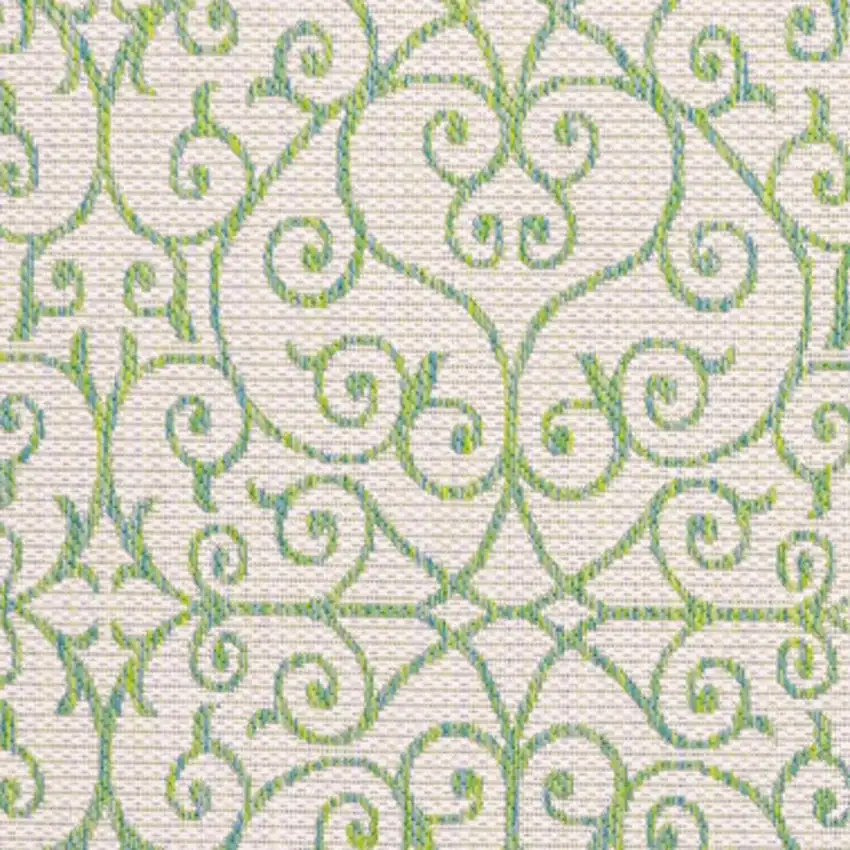 5' Cream And Green Square Geometric Indoor Outdoor Area Rug Photo 3