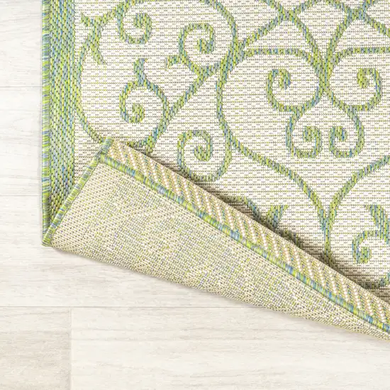 5' Cream And Green Square Geometric Indoor Outdoor Area Rug Photo 6
