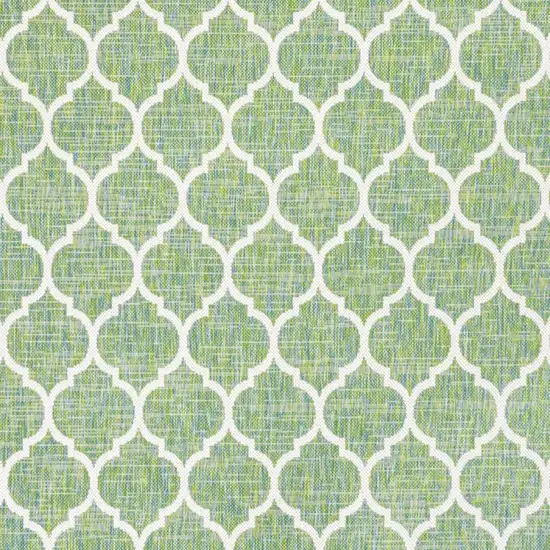 5' Cream And Green Square Geometric Indoor Outdoor Area Rug Photo 3