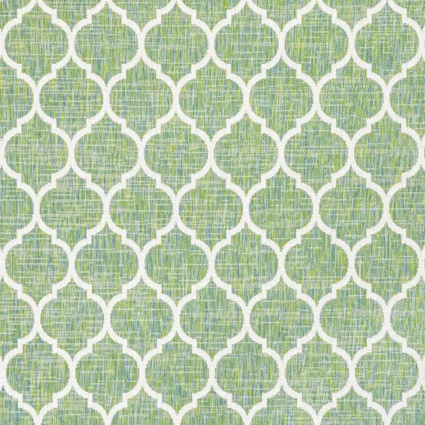 5' Cream And Green Square Geometric Indoor Outdoor Area Rug Photo 3