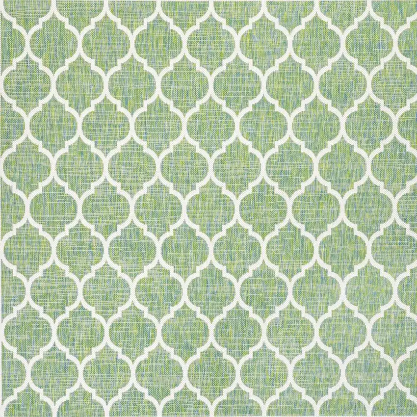 5' Cream And Green Square Geometric Indoor Outdoor Area Rug Photo 3