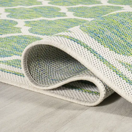 5' Cream And Green Square Geometric Indoor Outdoor Area Rug Photo 9