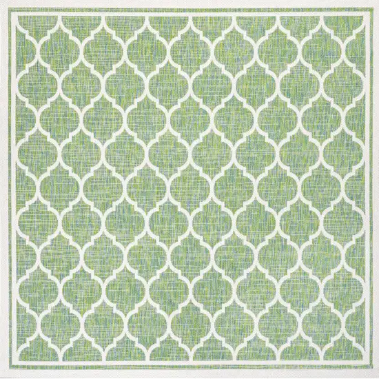 5' Cream And Green Square Geometric Indoor Outdoor Area Rug Photo 1