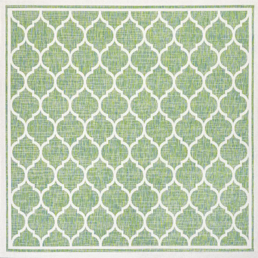 5' Cream And Green Square Geometric Indoor Outdoor Area Rug Photo 1