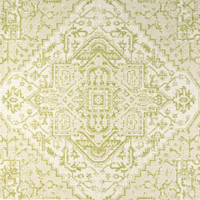5' Cream And Green Square Medallion Indoor Outdoor Area Rug Photo 1