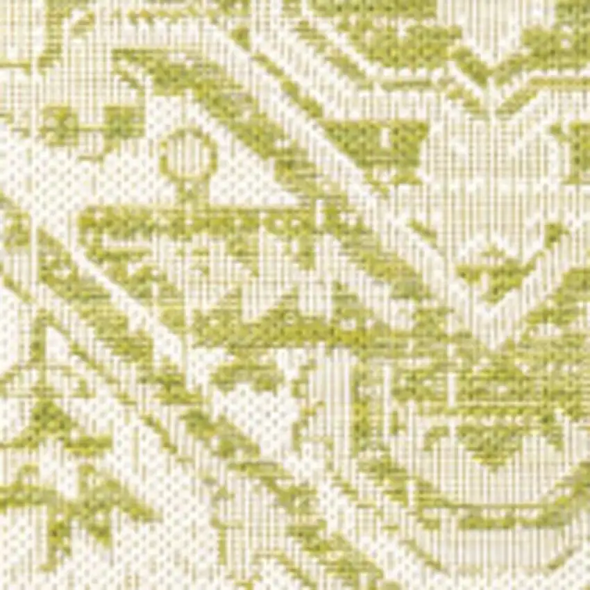 5' Cream And Green Square Medallion Indoor Outdoor Area Rug Photo 3