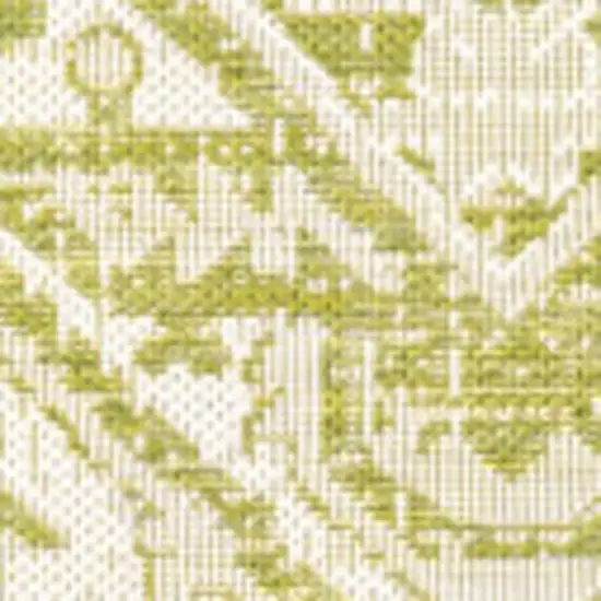 5' Cream And Green Square Medallion Indoor Outdoor Area Rug Photo 2