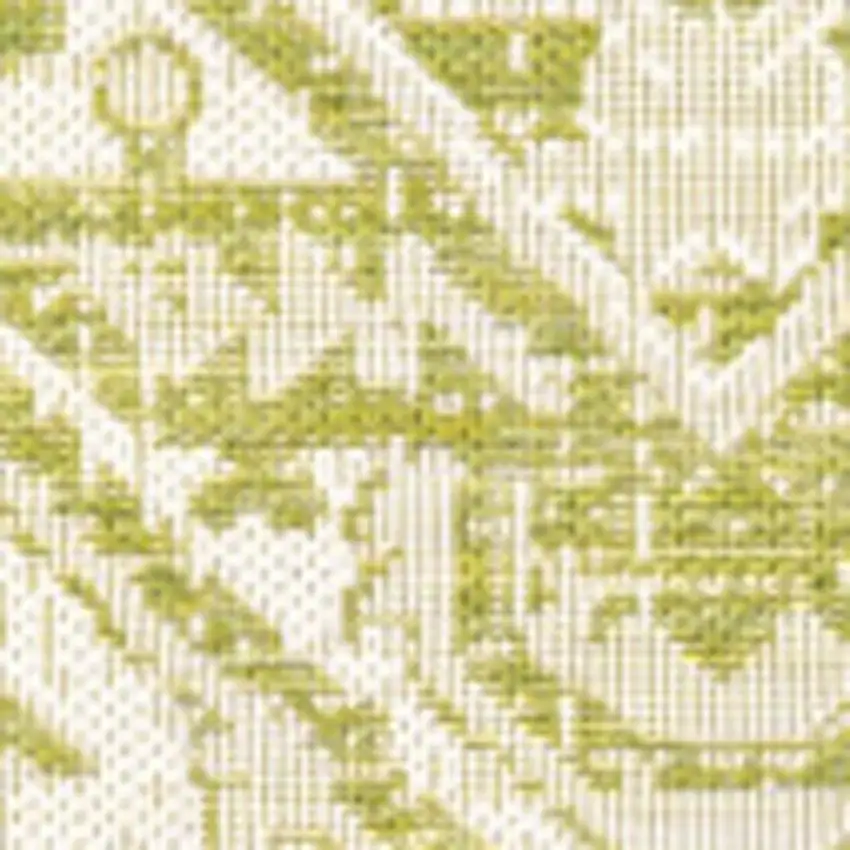 5' Cream And Green Square Medallion Indoor Outdoor Area Rug Photo 2