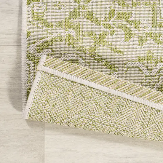 5' Cream And Green Square Medallion Indoor Outdoor Area Rug Photo 7
