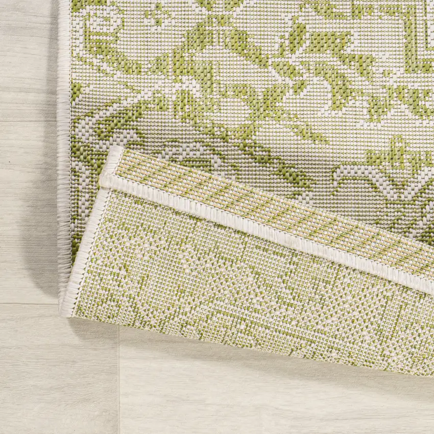 5' Cream And Green Square Medallion Indoor Outdoor Area Rug Photo 7