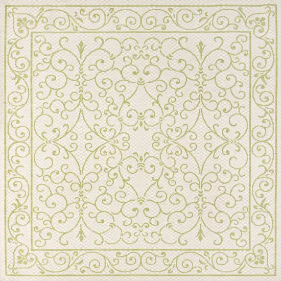 5' Cream And Green Square Medallion Indoor Outdoor Area Rug Photo 1
