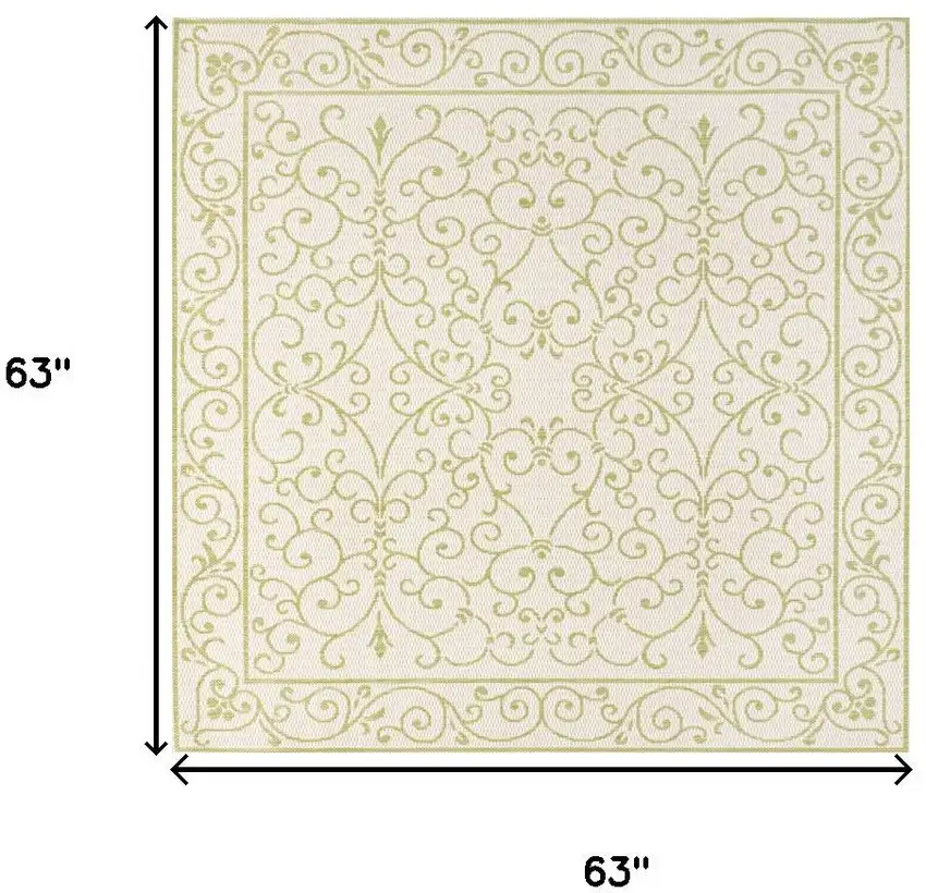 5' Cream And Green Square Medallion Indoor Outdoor Area Rug Photo 9