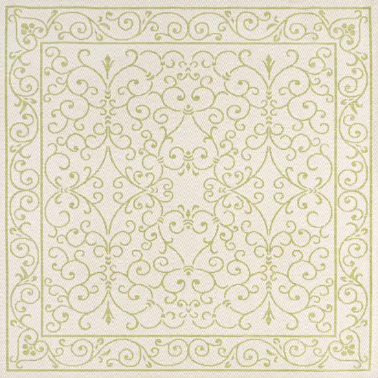 5' Cream And Green Square Medallion Indoor Outdoor Area Rug Photo 2