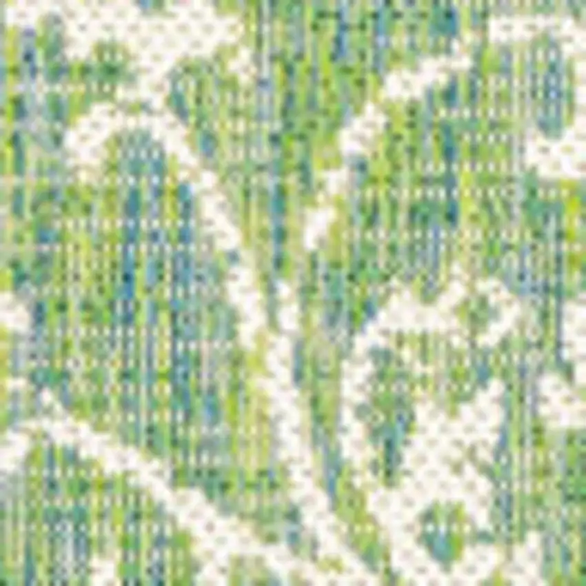 5' Cream And Green Square Medallion Indoor Outdoor Area Rug Photo 2