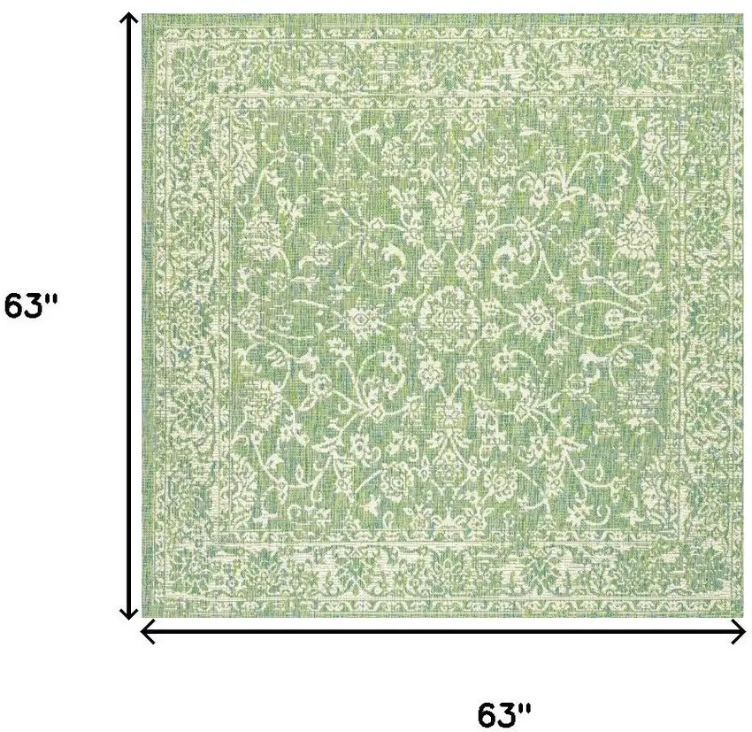 5' Cream And Green Square Medallion Indoor Outdoor Area Rug Photo 9