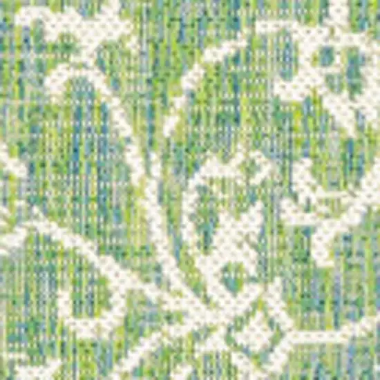 5' Cream And Green Square Medallion Indoor Outdoor Area Rug Photo 3