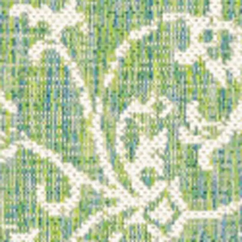 5' Cream And Green Square Medallion Indoor Outdoor Area Rug Photo 3