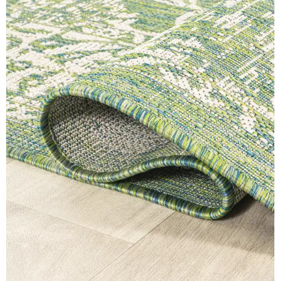 5' Cream And Green Square Medallion Indoor Outdoor Area Rug Photo 9