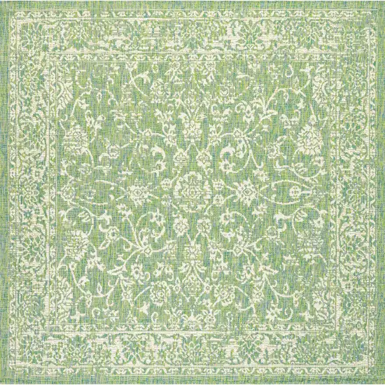 5' Cream And Green Square Medallion Indoor Outdoor Area Rug Photo 1