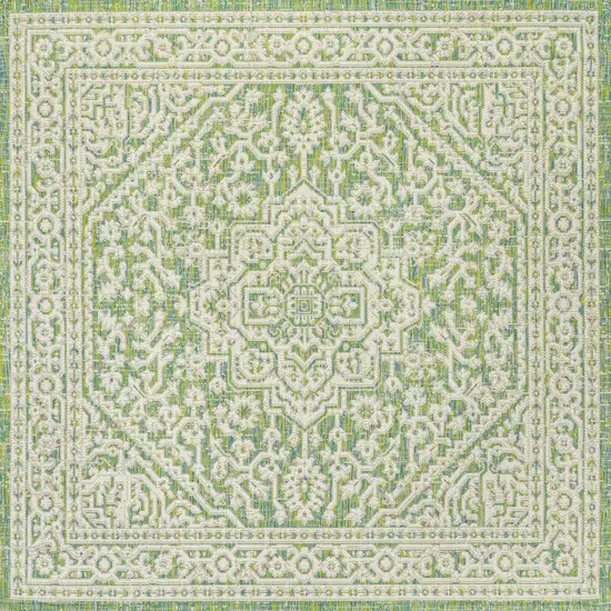 5' Cream And Green Square Medallion Indoor Outdoor Area Rug Photo 1