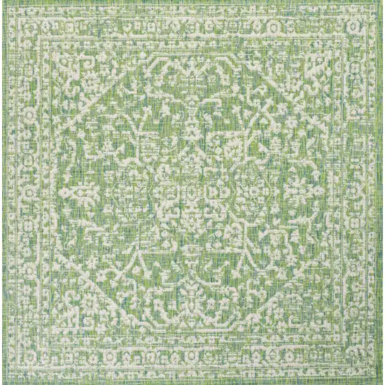5' Cream And Green Square Medallion Indoor Outdoor Area Rug Photo 1