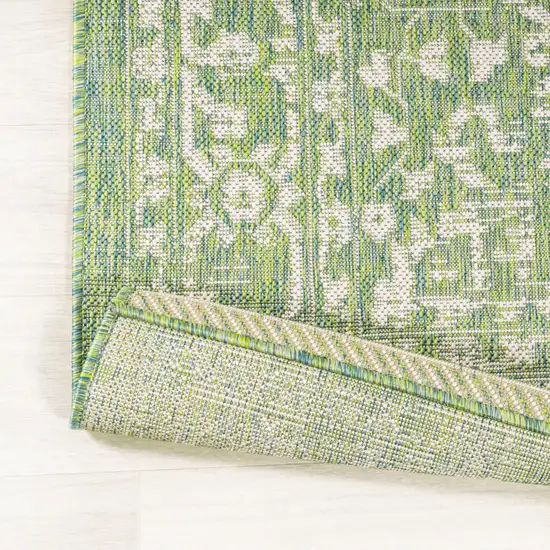 5' Cream And Green Square Medallion Indoor Outdoor Area Rug Photo 6