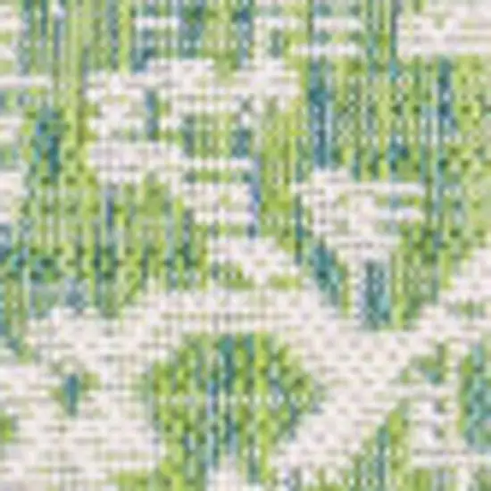 5' Cream And Green Square Medallion Indoor Outdoor Area Rug Photo 3