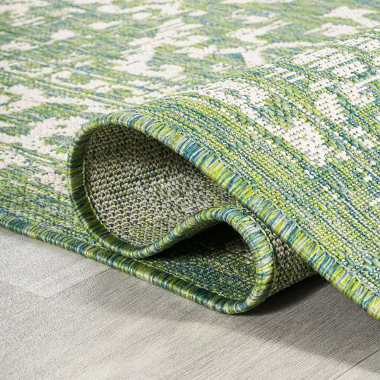 5' Cream And Green Square Medallion Indoor Outdoor Area Rug Photo 9