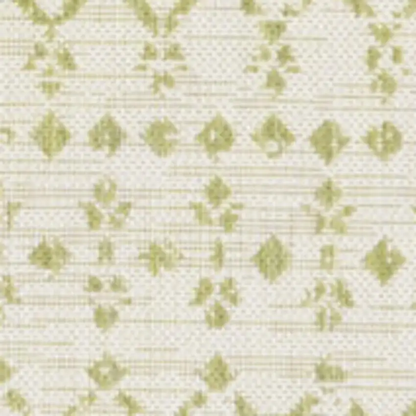 5' Cream And Green Square Trellis Indoor Outdoor Area Rug Photo 3