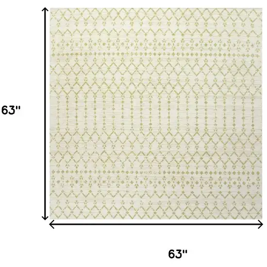 5' Cream And Green Square Trellis Indoor Outdoor Area Rug Photo 9