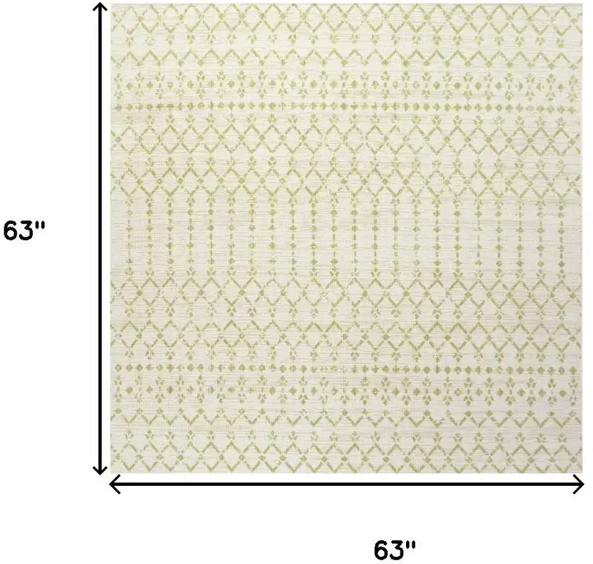 5' Cream And Green Square Trellis Indoor Outdoor Area Rug Photo 9