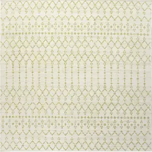 Photo of 5' Cream And Green Square Trellis Indoor Outdoor Area Rug
