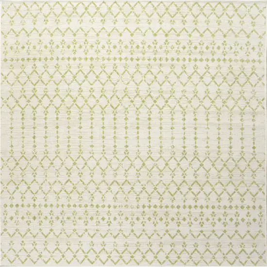 5' Cream And Green Square Trellis Indoor Outdoor Area Rug Photo 1