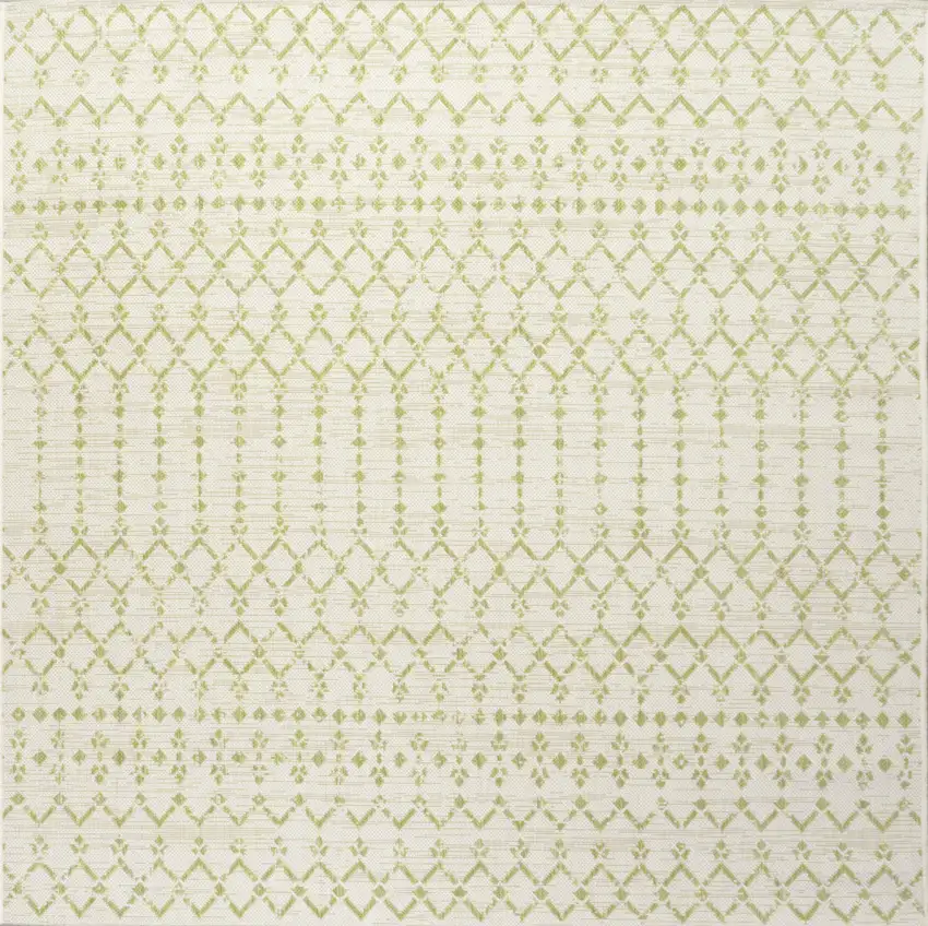5' Cream And Green Square Trellis Indoor Outdoor Area Rug Photo 1