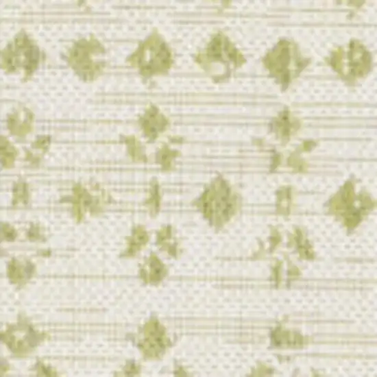 5' Cream And Green Square Trellis Indoor Outdoor Area Rug Photo 2