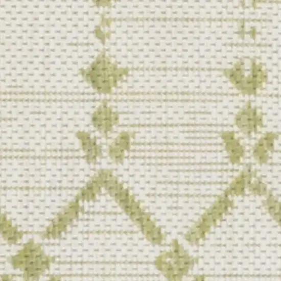 10' Cream And Green Trellis Indoor Outdoor Runner Rug Photo 2