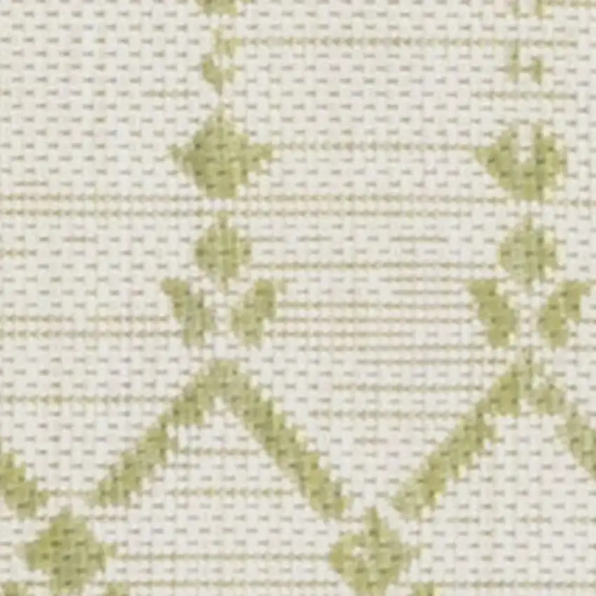 10' Cream And Green Trellis Indoor Outdoor Runner Rug Photo 2